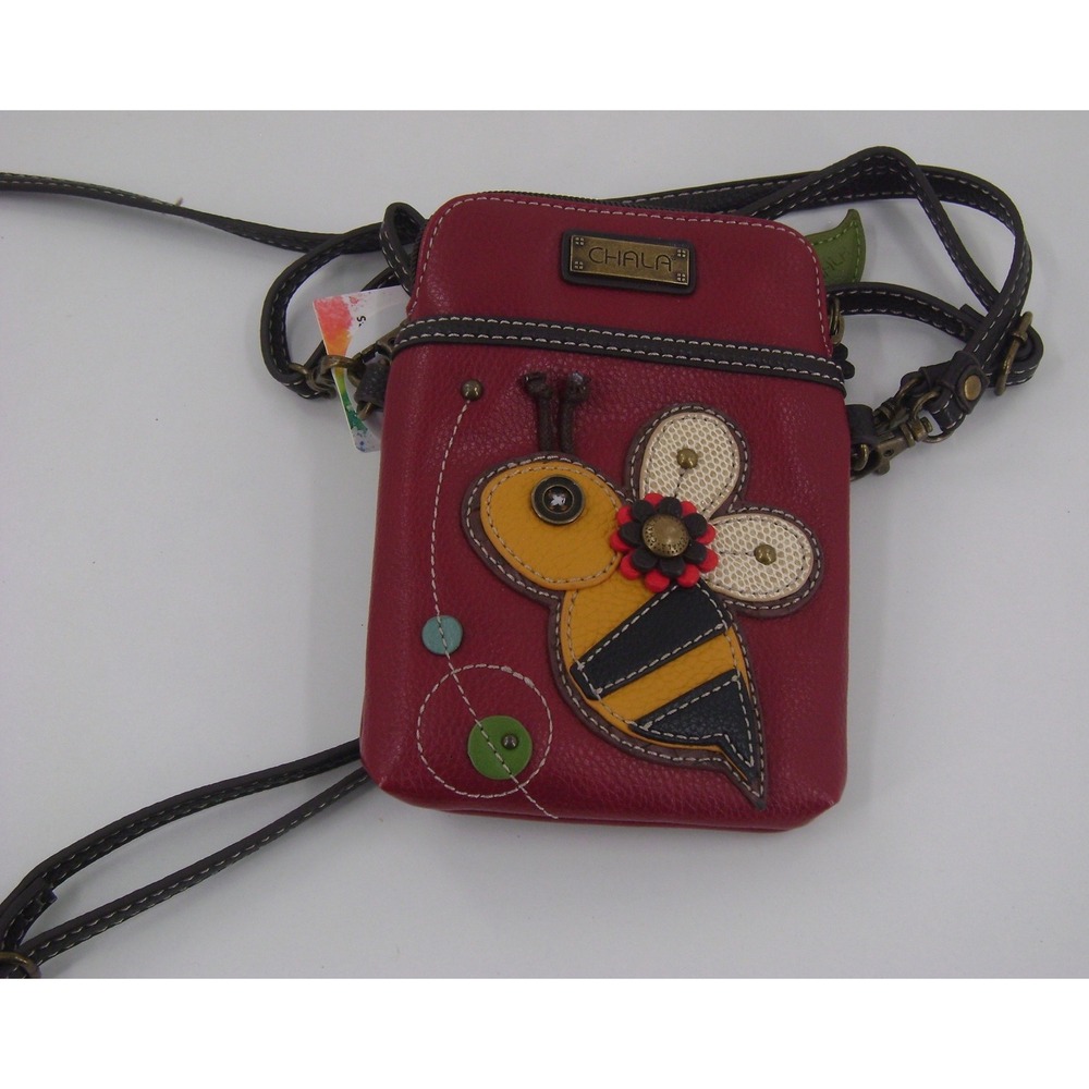 Chala Bumble Bee Cell Phone Crossbody Bag Burgundy Faux Leather 827BE9